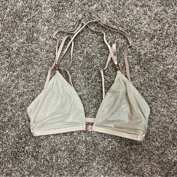 Savage X Fenty bralette tan gold shiny silver womens medium front closure - Picture 1 of 12